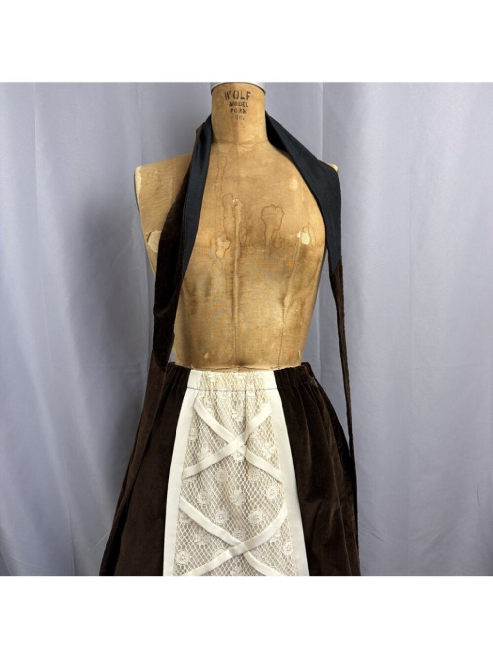 Vintage 70s Chessa Davis Brown Velvet Floral Lace Maxi Skirt Cottagecore - Picture 7 of 11
